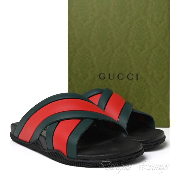SOLD! NEW GUCCI Women's Web Criss Cross Rubber Slides Sandals EU 39 / US 9 - Picture 12 of 13